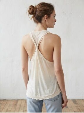 INHABIT Silk Cotton Knit Halter Top L Ivory Cream Twisted Open Back Sleeveless